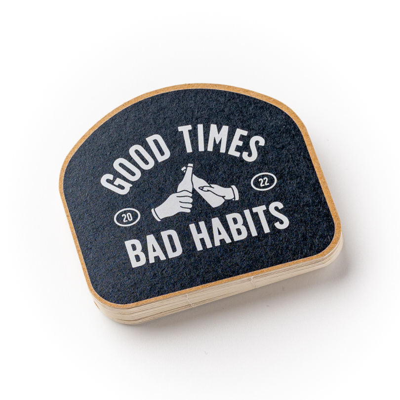 Contour cut Kraft paper sticker with beer logo.